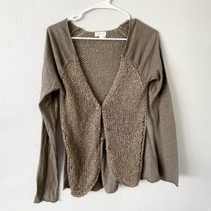 Anthropologie Meadow Rue Green Gold Knit Cardigan Sweater Ruffle Button Top Boho
